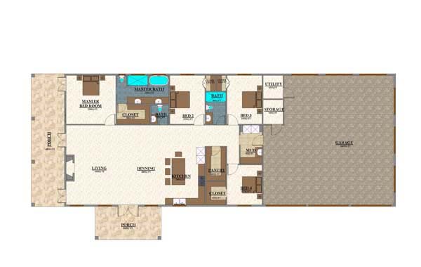 Barndominium Floor Plan for Arcadia 4 BR 2.5 BA