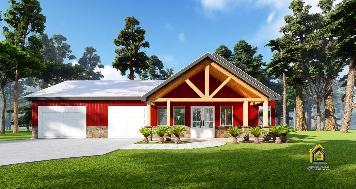 Rendering for The Getaway Barndominium one our small barndo plans