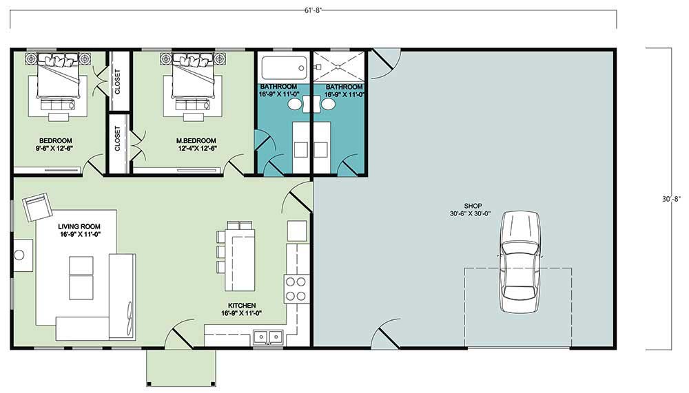 Cowboy Barndominium floor plan layout 2d