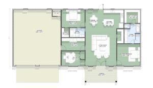 floor plan layout of The Heritage Barndominium 2 bedroom and 2 bath