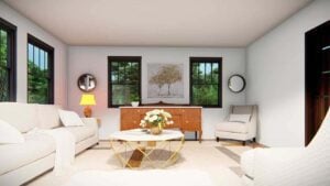 Cowboy Barndominium living area rendering 3