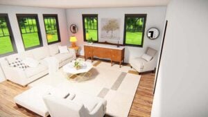 Cowboy Barndominium living area rendering 2