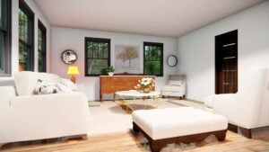 Cowboy Barndominium living area rendering