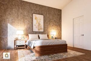 Primary bedroom in the Arcadia Home Plan features soaring ceilings