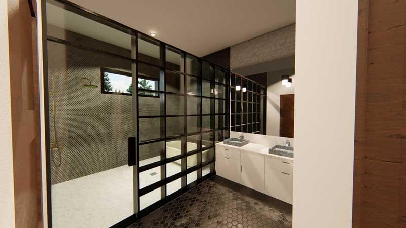 Master bathroom in a barndominium