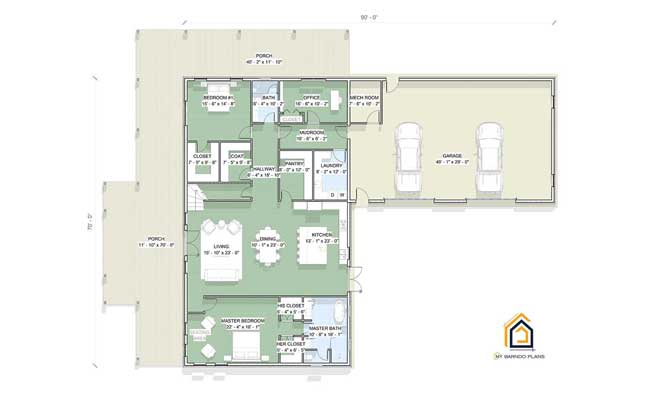 The Summit Barndominium with a large shop layout