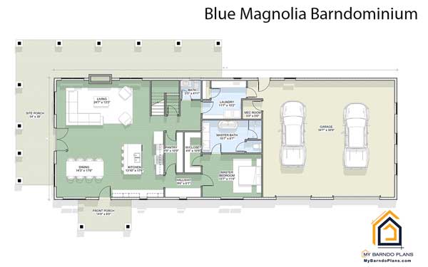 thumb Blue Magnolia barndominium floor plan has 2990 sq ft - layout downstairs