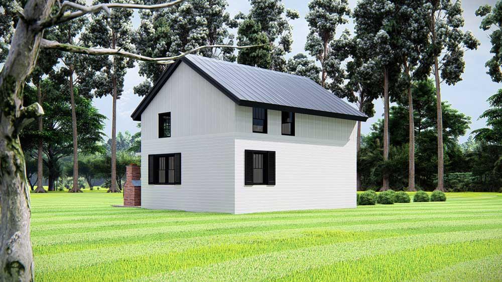1000 square foot Simple Life Barndominium 3D rendering barn home elevation back