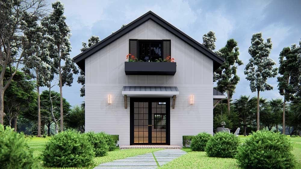 1000 square foot Simple Life Barndominium 3D rendering front elevation