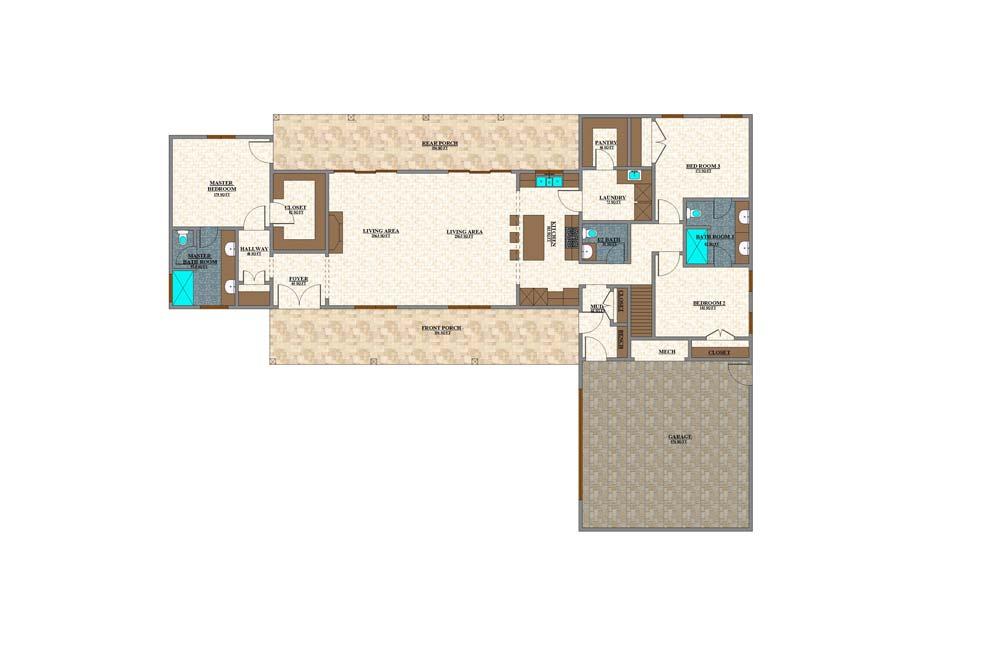 2000 sq foot floor plan layout for the downstairs of Prairie barndominium