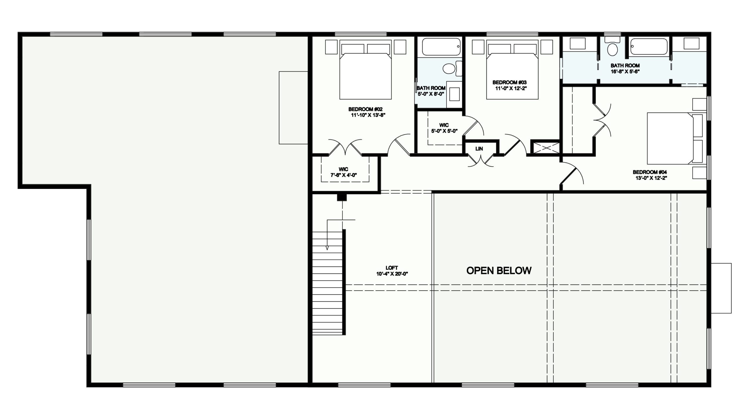 2nd floor layout for Austin Barndominium plan