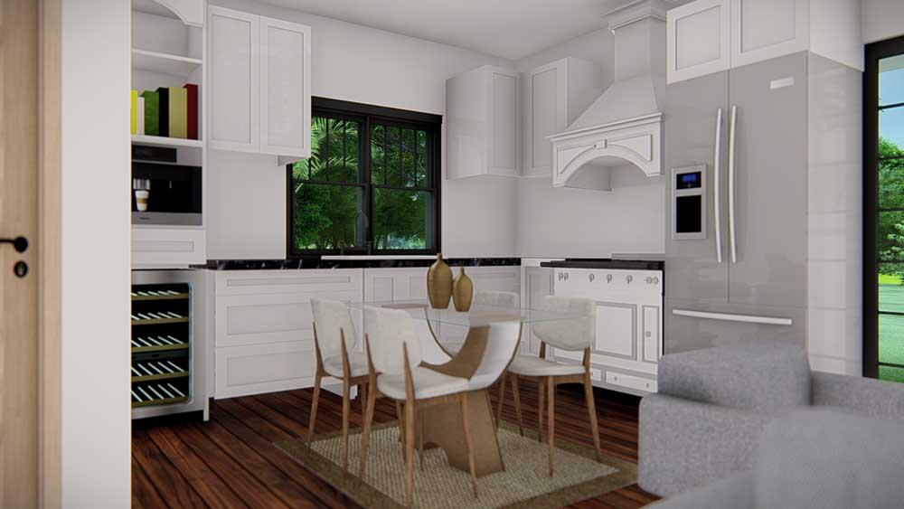 interior 3D rendering of Simple Life Barndominium Kitchen