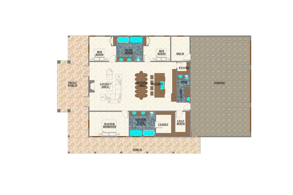 William B. Travis barndominium floor plan 2D layout