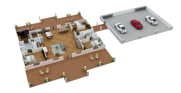 Thumb Downstairs 3D Floor Plan for Breeze Barndominium