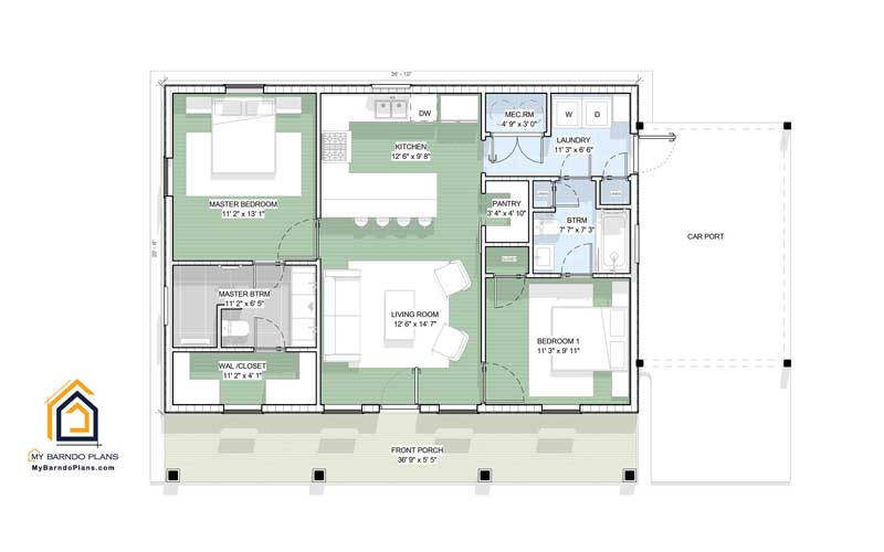 the Quinn barndominium floor plan layout thumb
