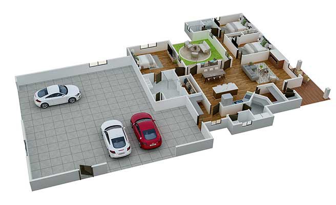 modern barndominium floor plan 3-d layout