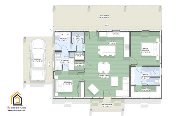 small Simple Dreams barndominium floor plan layout