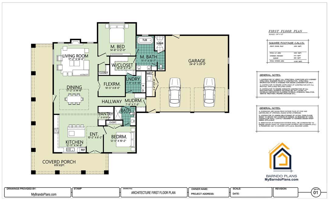 The 1776 Barndominium Floor Plan Layout in 2D