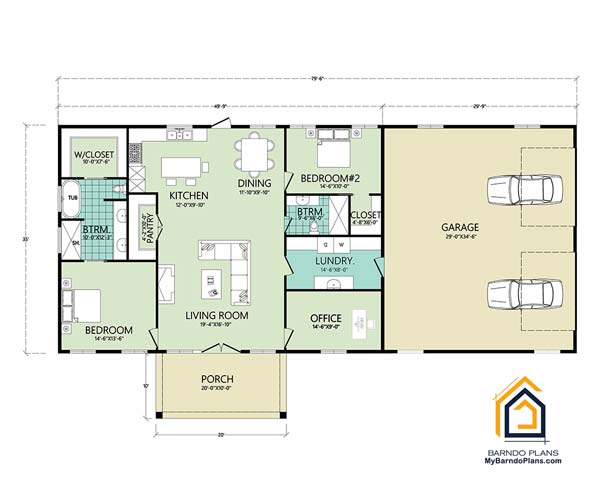 Thumb floor plan layout of The New Heritage Barndominium 2 bedroom and 2 bath