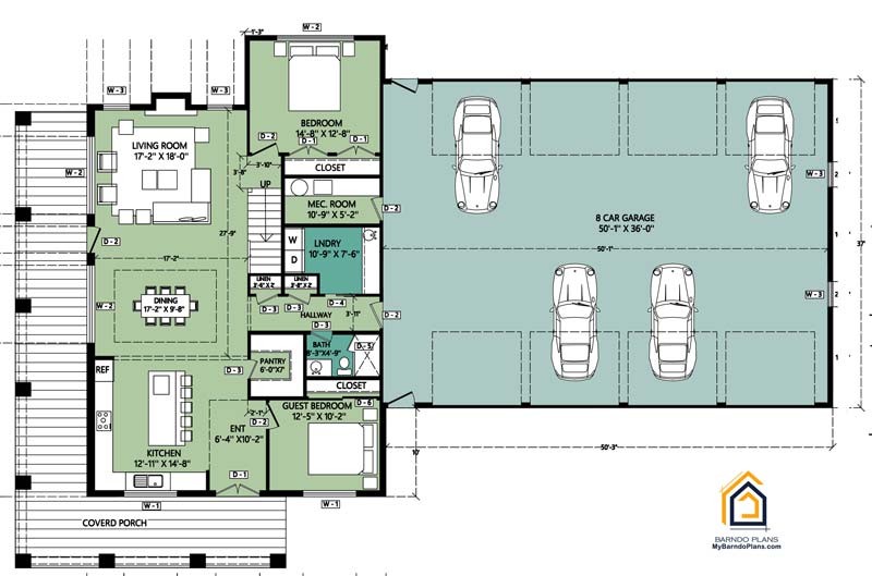 Thumbnail 4 bedroom barndominium floor plan 2d layout of downstairs the Hammond