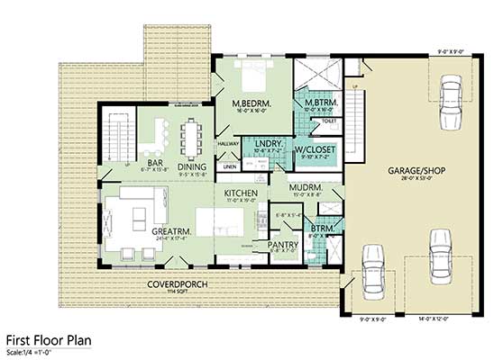 four-bedroom barndominium floor plan thumb