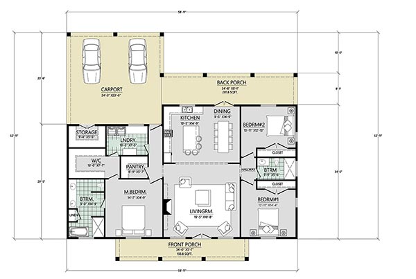 Nest Barndominium Floor Plan for Sale with 3br and 2ba shop and porch