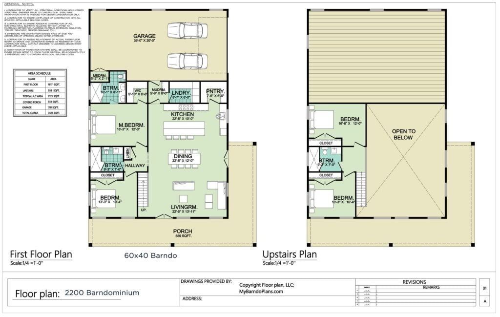 Barndominium Floor plan for the 2200 barndo