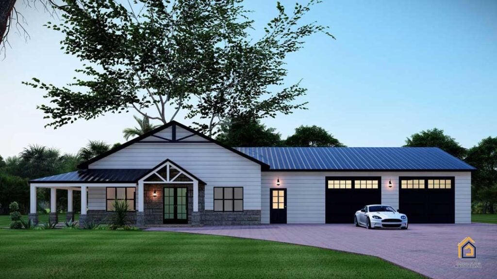 Red Iron Two Bedroom Barndominium Kit called 1776 - 2 br home with flex room