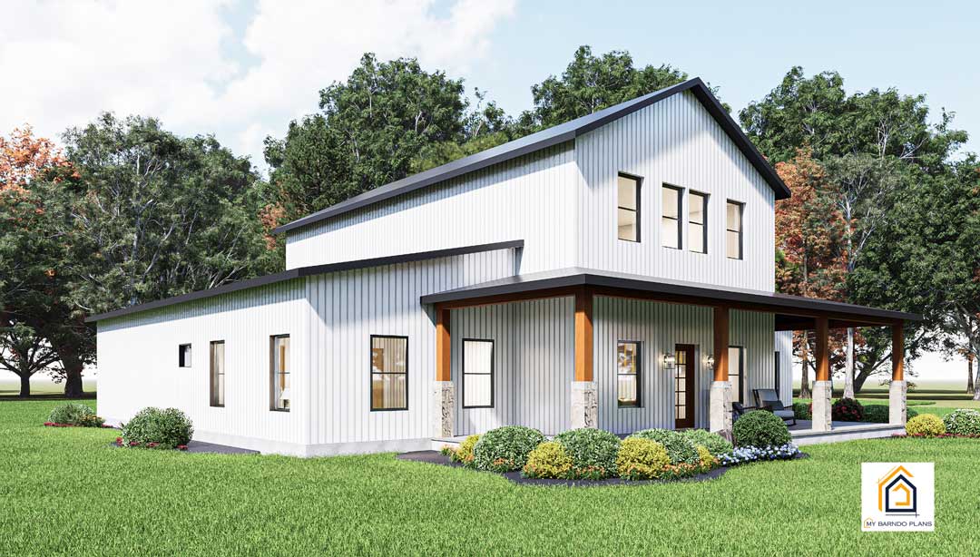 Heartland Barndominium Kit shown with White Siding and Black Roof