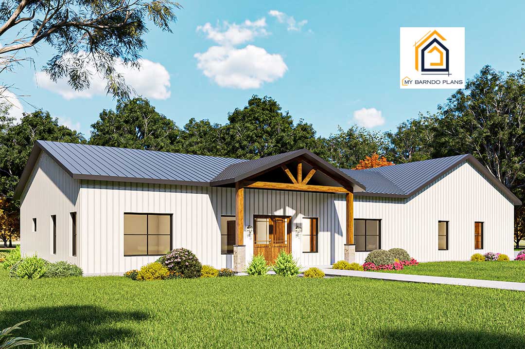 New Heritage Barndominium Kit - Ranch Style - White Metal Siding with Black Roof