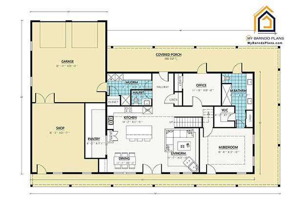 thumbnail Sunrise Five bedroom barndominium floor plan layout