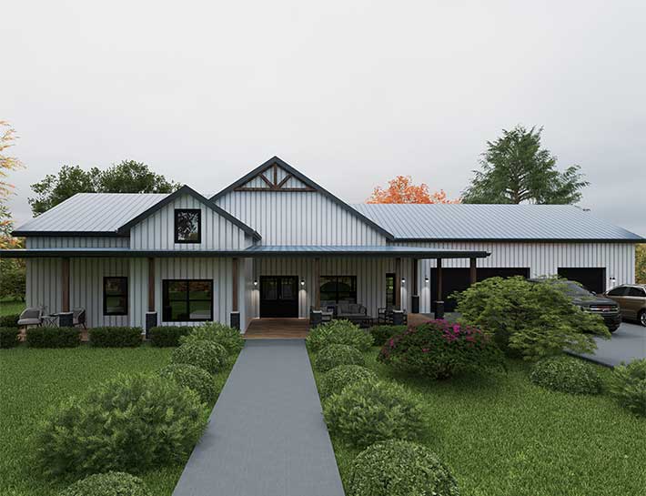 Red Iron 4 Bedroom Barndominium Kit called the Huron