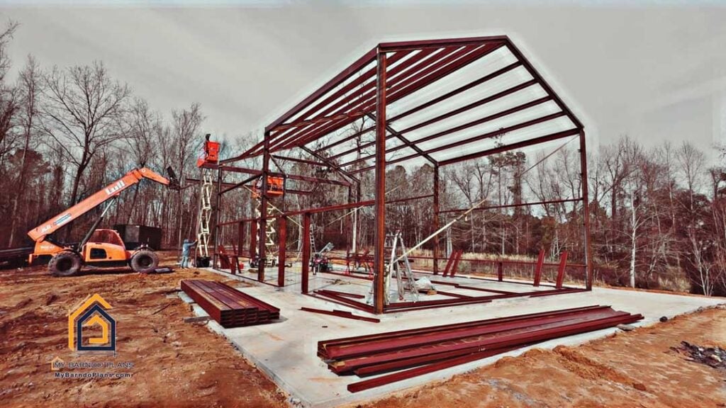 Red Iron Kit being Erected for Blue Magnolia Barndominium in Marion SC