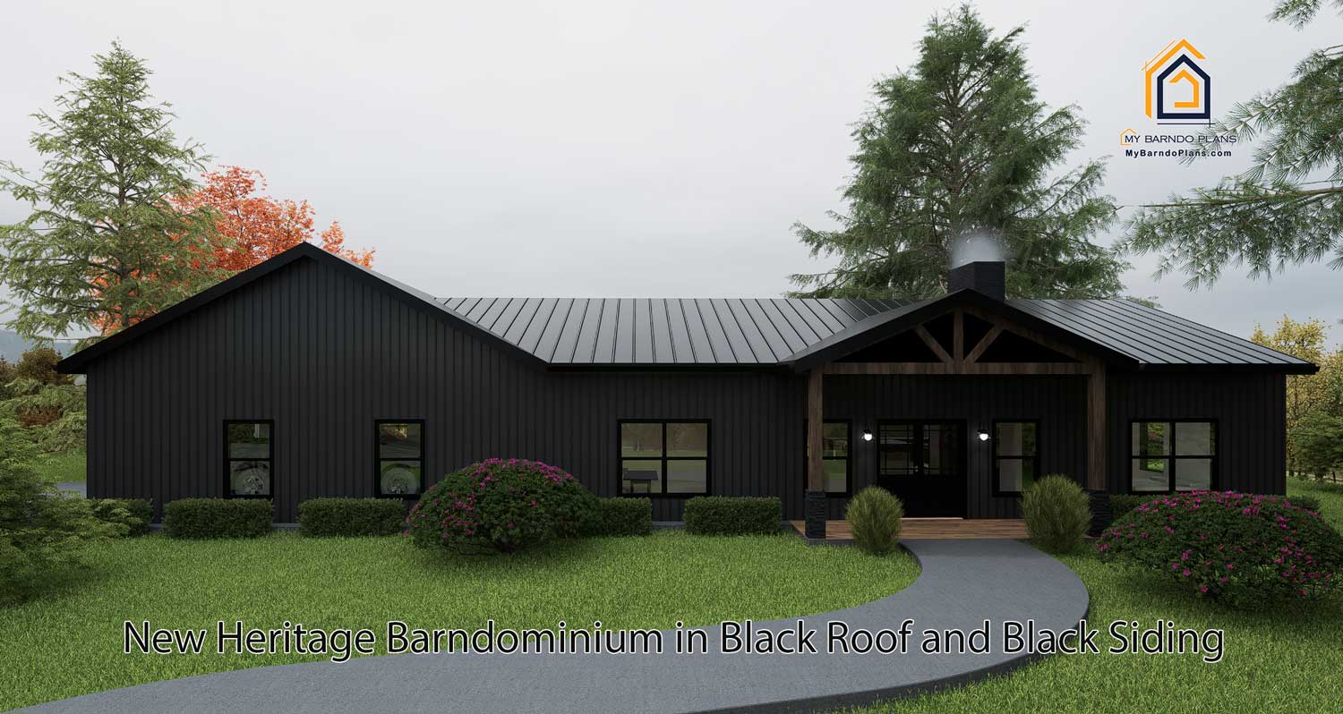 New Heritage Barndominium with Black Roof and Siding