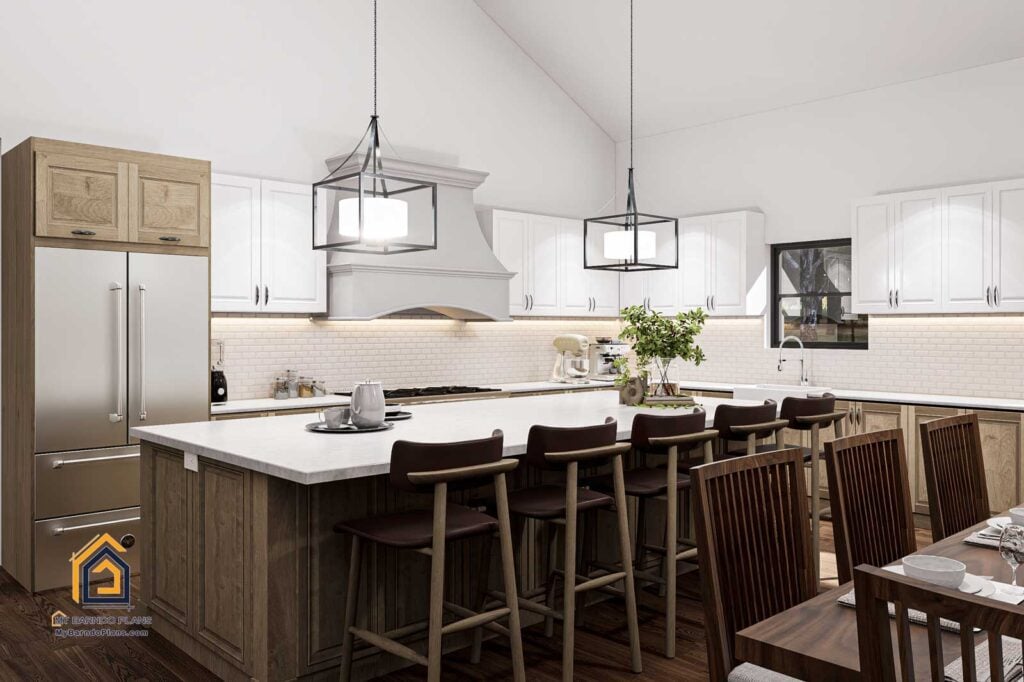 zoom in on kitchen in Longhorn Barndominium