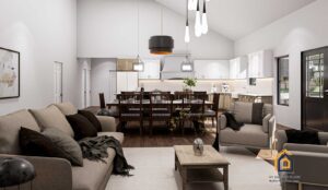 Longhorn Barndominium view of full living area and kitchen