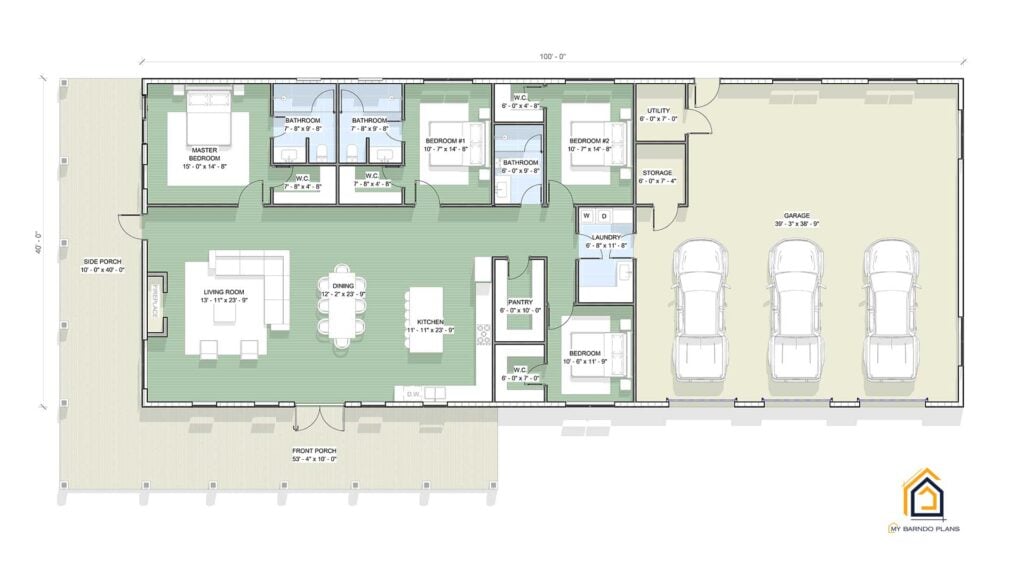 Floor Plan Layout for Modern Barndominium call the Arcadia