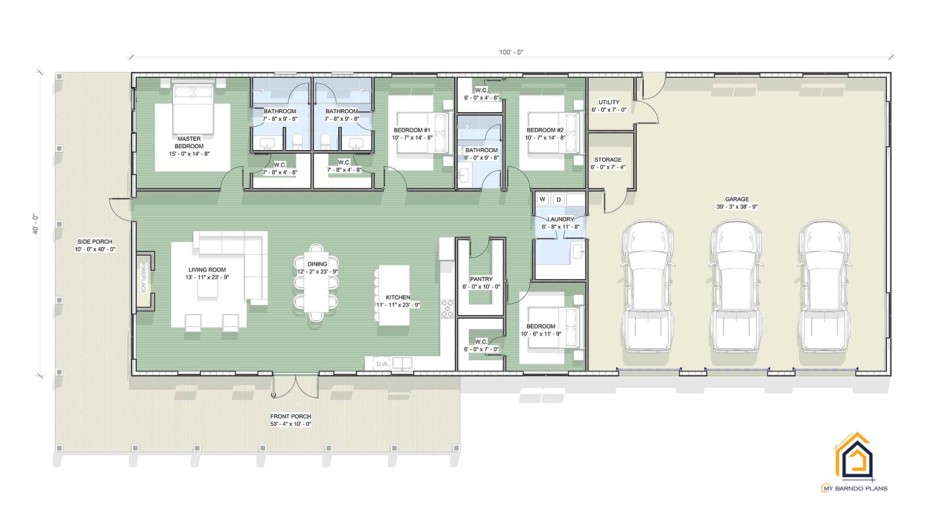 Floor Plan Layout for Modern Barndominium call the Arcadia.
