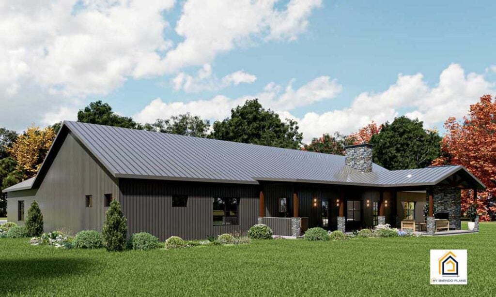 SIPs Multi-generational barndo kit called Generations, shown in dark siding and roofing