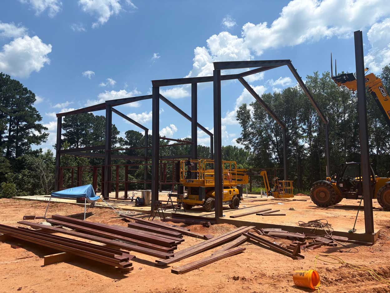Red Iron Double D Barndominium being erected in Winder GA