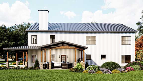 Four Bedroom Barndominium kit shown as category image it has with large outdoor living area