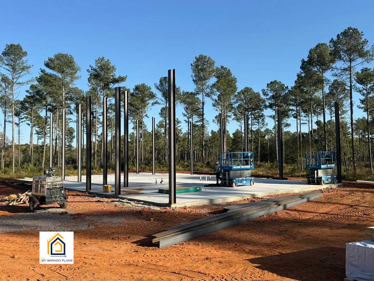 red-rion-steel-being-erected-on-foundation-in-georgia