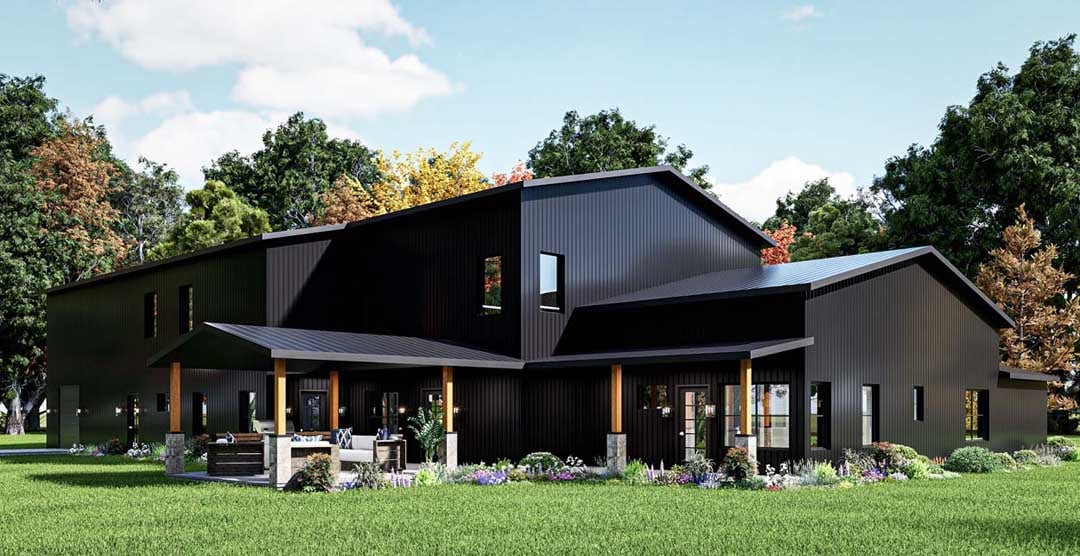 Double G in law red iron barndominium kit exterior