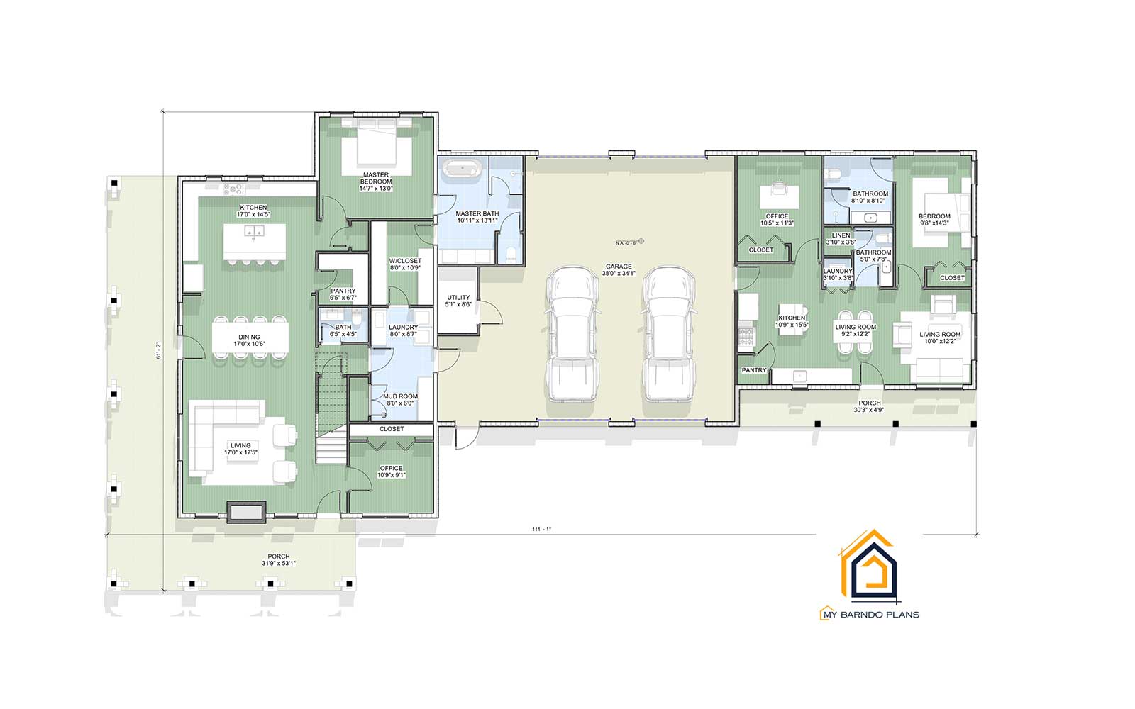 Large Barndominium Floor Plans with a lot of Square Footage, image size:1600x1000