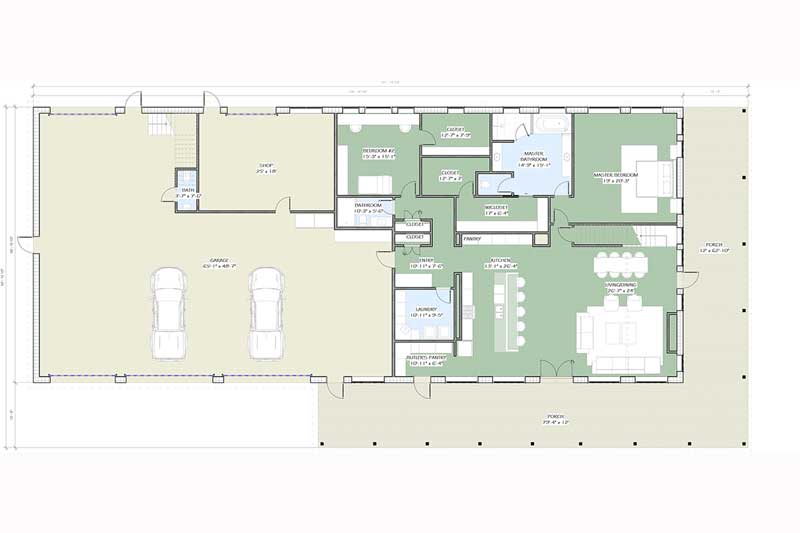 Thumbnail of 4 Br Barndominium plan with large shop